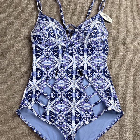 Adore Me Swimsuit Small Womens Blue White Adjustable Beach Boardwalk New! 3768 - Picture 1 of 9